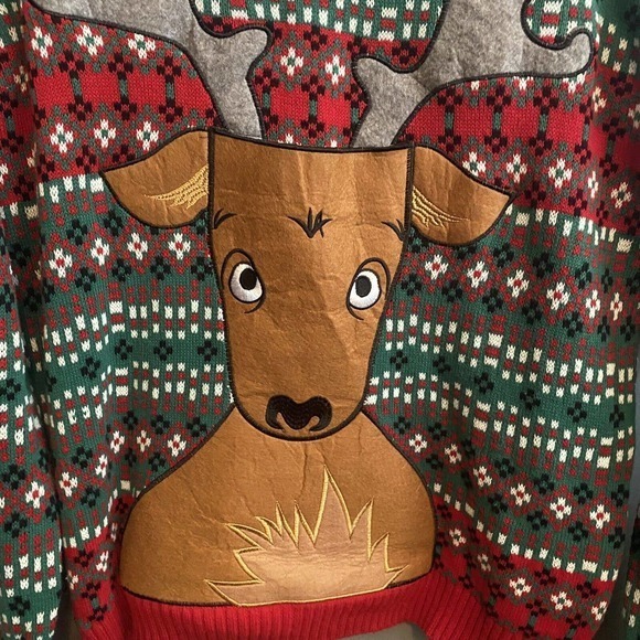 Reindeer Beer Holder Men Large Ugly Christmas Sweater‎ Green Red Drink Holder - Picture 4 of 7